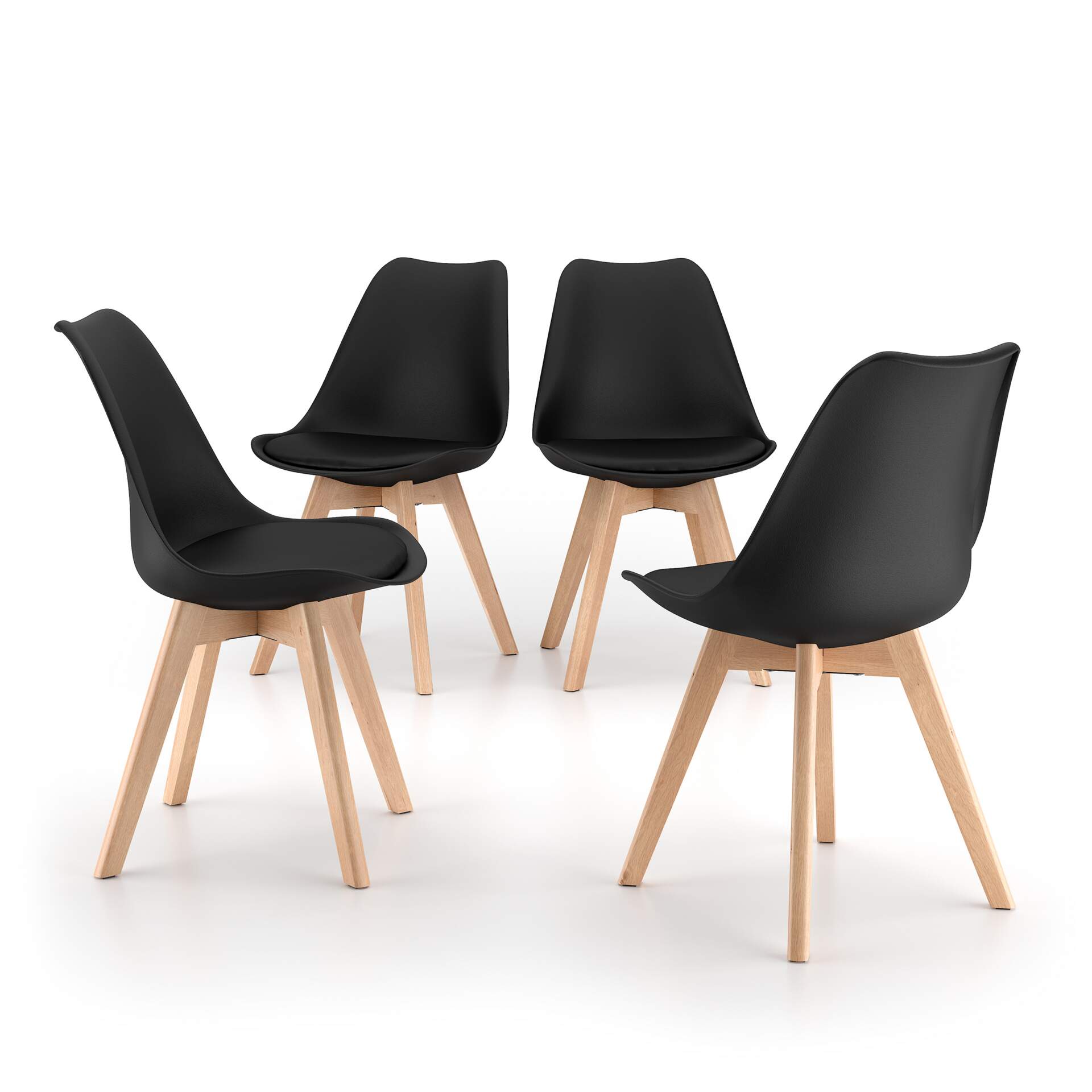 Mobili Fiver Set de 4 sillas en estilo nórdico Greta, negro