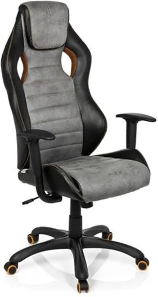 Hjh Silla de oficina gaming DAKAR VINTAGE, diseño exclusivo, uso 8 horas, en piel negra y gris