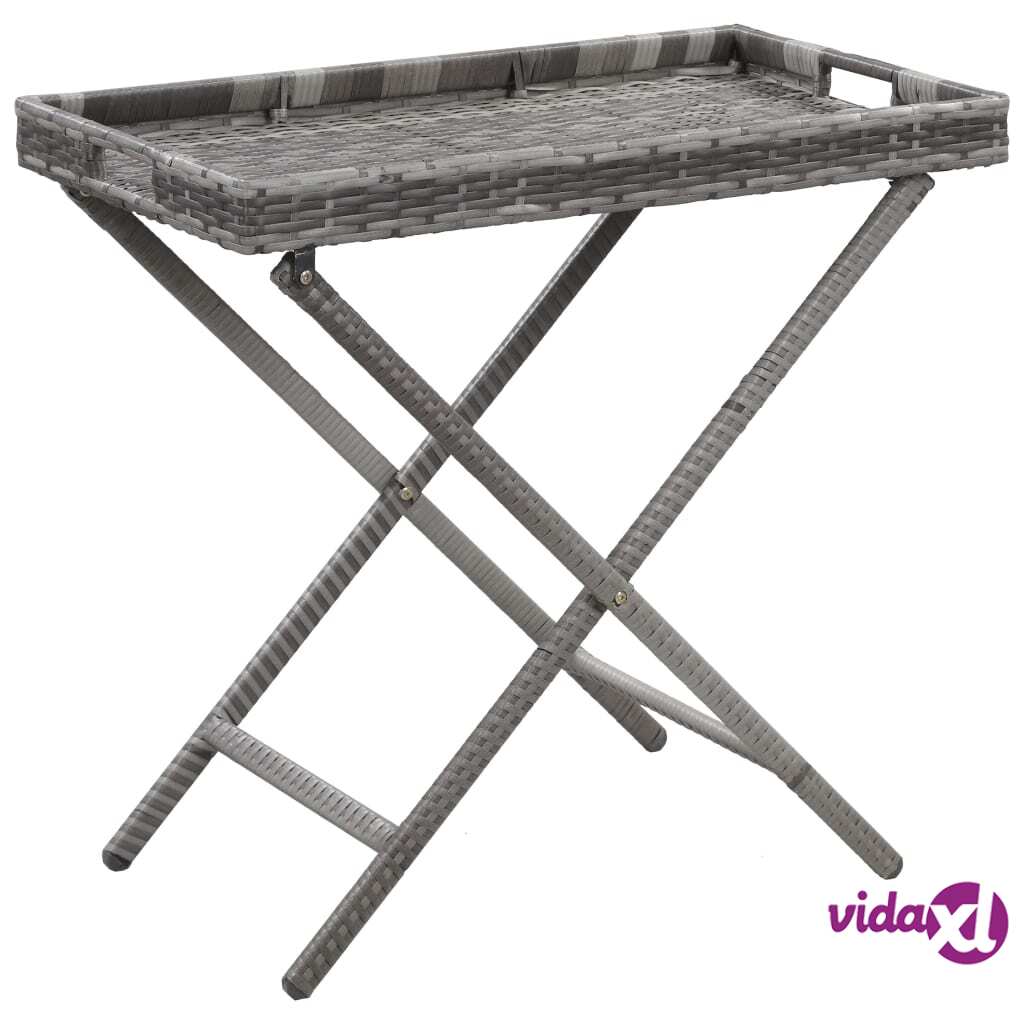vidaXL Kokoontaittuva pöytä harmaa 80x45x75 cm polyrottinki