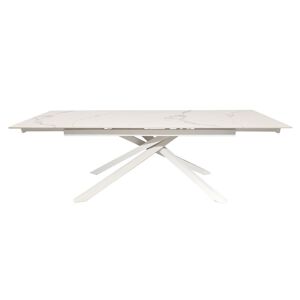 Toscohome Table à rallonge avec plateau en céramique blanc brillant et pieds blancs - Nefti