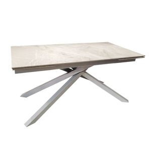 Toscohome Table à rallonge avec plateau en céramique gris clair et pieds argentés - Nefti