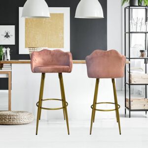 Toscohome Tabouret coquille en velours rose avec pieds en métal doré - Orel