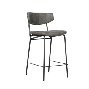 Toscohome Tabouret vintage en simili-cuir gris avec pieds en métal noir - Callisto