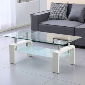 Toscohome Table basse 110x60 cm blanche avec deux plateaux en verre - Titania