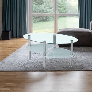 Toscohome Table basse de salon ovale 90x55 cm avec 3 plateaux en verre et pieds en acier - Mimas