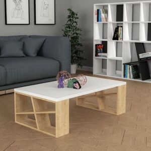 Toscohome Table basse en bois avec plateau blanc et pieds en chêne - Honey