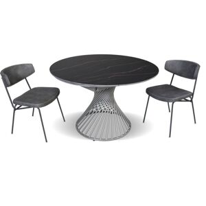 Toscohome Table à rallonge avec plateau en céramique noir et or mat et piètement gris - Horus