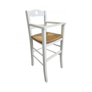 Toscohome Chaise haute pour enfant en bois massif blanc et assise en paille