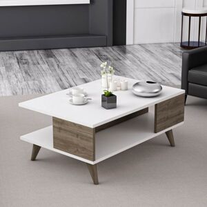 Toscohome Table basse 90x60 cm en noyer et lin blanc - Lyontav