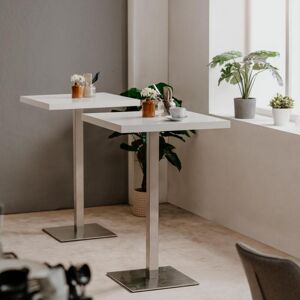 Toscohome Table haute carrée 70x70 cm plateau blanc et base chromée