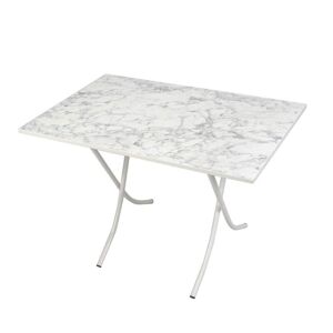 Toscohome Table pliante 60x90 cm effet marbre blanc et pieds blancs