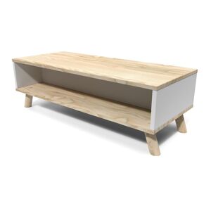 ABC MEUBLES Table basse scandinave bois rectangulaire Viking - - Vernis naturel/Blanc