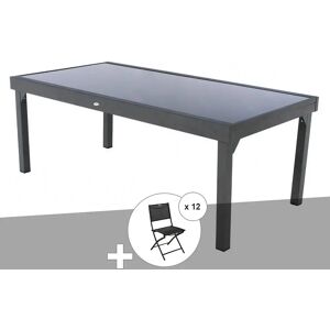 Ensemble repas table extensible rectangulaire en verre Piazza + 12 chaises Modula - Hesperide - Publicité