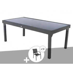 Ensemble repas table extensible rectangulaire en verre Piazza + 12 fauteuils Piazza - Hesperide - Publicité