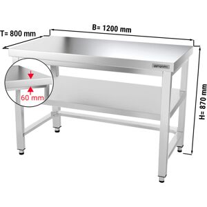 GGM GASTRO - Table de travail en inox PREMIUM - 1200x800mm - avec fond de base & entretoise