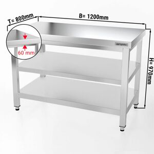 GGM GASTRO - Table de travail en inox PREMIUM - 1200x800mm - avec tablette de base & intermédiaire