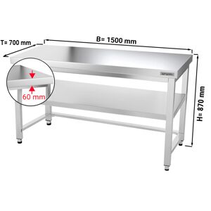 GGM GASTRO - Table de travail en inox PREMIUM - 1500x700mm - avec fond de base & entretoise