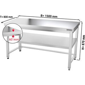 GGM GASTRO - Table de travail en inox PREMIUM - 1500x800mm - avec fond de base & entretoise