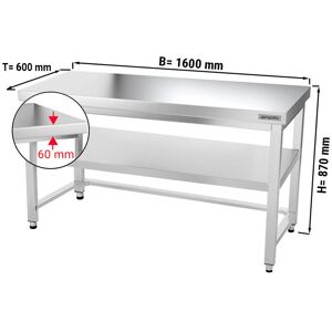 GGM GASTRO - Table de travail en inox PREMIUM - 1600x600mm - avec fond de base & entretoise