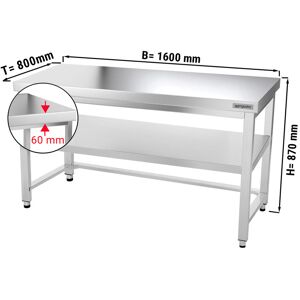 GGM GASTRO - Table de travail en inox PREMIUM - 1600x800mm - avec fond de base & entretoise