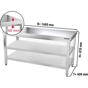 GGM GASTRO - Table de travail en inox PREMIUM - 1600x600mm - avec tablette de base & intermédiaire