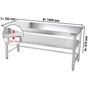 GGM GASTRO - Table de travail en inox PREMIUM - 1800x700mm - avec fond de base & entretoise