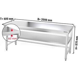 GGM GASTRO - Table de travail en inox PREMIUM - 2000x600mm - avec fond de base & entretoise