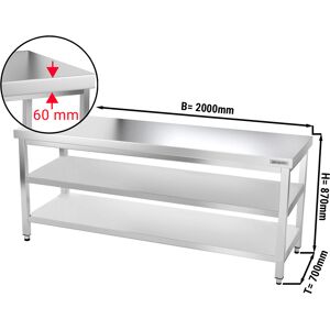 GGM GASTRO - Table de travail en inox PREMIUM - 2000x700mm - avec fond de base & étagère intermédiaire