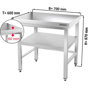 GGM GASTRO - Table de travail en inox PREMIUM - 700x600mm - avec fond de base & entretoise