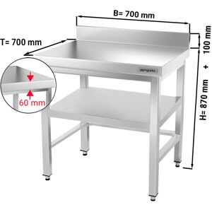 GGM GASTRO - Table de travail en inox PREMIUM - 700x700mm - avec fond de base, rebord & contreventement