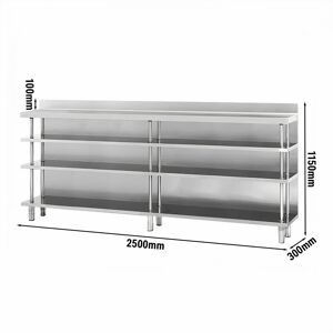 GGM GASTRO - Table de travail de bar en acier inoxydable avec 4 étagères 2500x300