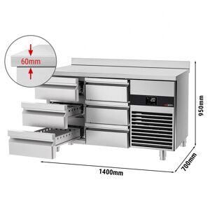 GGM GASTRO - Table réfrigérée PREMIUM - 1400x700mm - 6 tiroirs & avec rebord