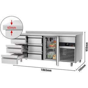 GGM GASTRO - Table réfrigérée PREMIUM - 1865x700mm - avec 1 porte & 6 tiroirs & avec rebord