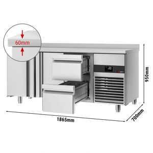 GGM GASTRO - Table réfrigérée PREMIUM - 1865x700mm - avec 2 portes & 2 tiroirs & avec rebord