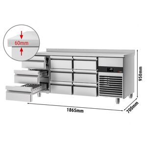 GGM GASTRO - Table réfrigérée PREMIUM - 1865x700mm - 9 tiroirs & rebord