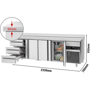 GGM GASTRO - Table réfrigérée PREMIUM - 2300x700mm - avec 3 portes & 3 tiroirs & avec rebord