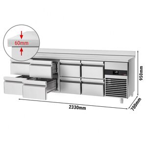 GGM GASTRO - Table réfrigérée PREMIUM - 2300x700mm - 8 tiroirs & avec rebord