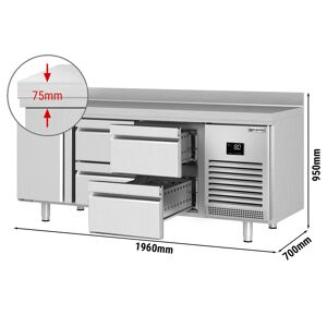 GGM GASTRO - Table réfrigérée PREMIUM PLUS - 1960x700mm - avec 1 porte & 4 tiroirs & avec rebord