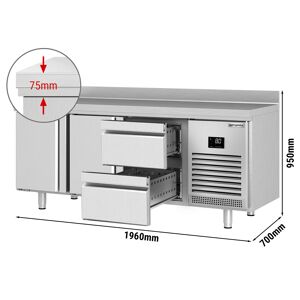 GGM GASTRO - Table réfrigérée PREMIUM PLUS - 1960x700mm - avec 2 portes & 2 tiroirs & avec rebord