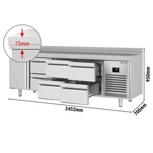 GGM GASTRO - Table réfrigérée PREMIUM PLUS - 2452x700mm - avec 1 porte & 6 tiroirs & avec rebord