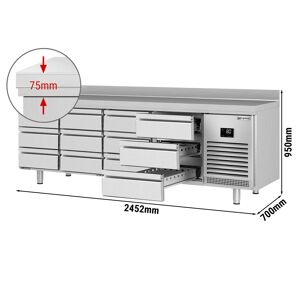 GGM GASTRO - Table réfrigérée PREMIUM PLUS - 2452x700mm - 12 tiroirs & rebord