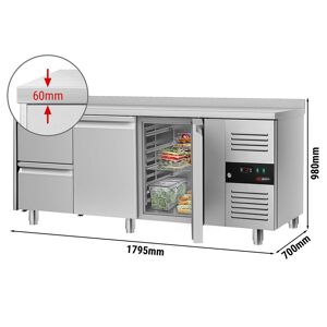 GGM GASTRO - Table réfrigérée ECO - 1800x700mm - avec 2 portes & 2 tiroirs & avec rebord