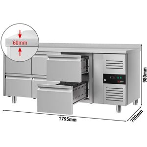 GGM GASTRO - Table réfrigérée ECO - 1800x700mm - avec 6 tiroirs & avec rebord