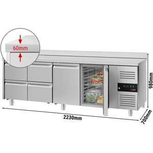 GGM GASTRO - Table réfrigérée ECO - 2230x700mm - avec 2 portes & 4 tiroirs & avec rebord