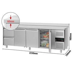 GGM GASTRO - Table réfrigérée ECO - 2200x700mm - avec 3 portes & 2 tiroirs & avec rebord