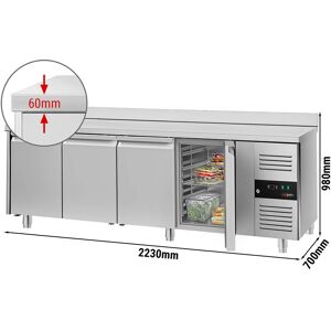 GGM GASTRO - Table réfrigérée ECO - 2230x700mm - avec 4 portes & avec rebord