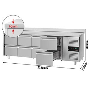 GGM GASTRO - Table réfrigérée ECO - 2230x700mm - avec 8 tiroirs & avec rebord