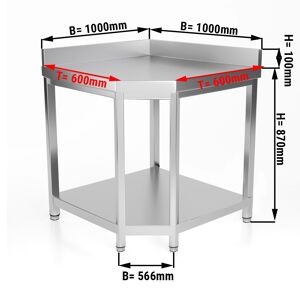 GGM GASTRO - Table de travail d'angle en inox PREMIUM - 1000x600mm - avec fond de base & rebord