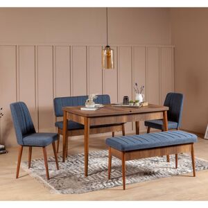 Wooden Art - Ensemble table + 2 chaises + 2 bancs vina 1048 beige/bleu foncé BeigeBleu foncé - Publicité