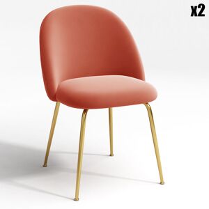 Sia Home - 2 Chaises Ella Velours corail - 54x50x77.5 cm Corail - Publicité